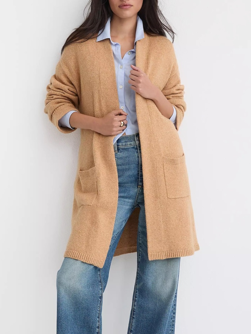LOFT Cuffed Belted Pocket Coatigan Cardigan Sweater Warm Sand Heather Size Small